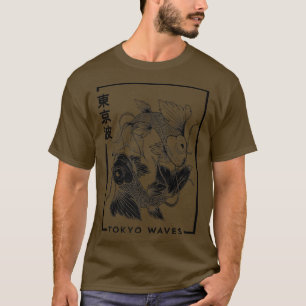 Camiseta Japonês Koi Fish White Black Desenhado Minimalísti