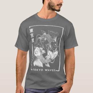 Camiseta Japonês Koi Fish White Black Desenhado Minimalísti