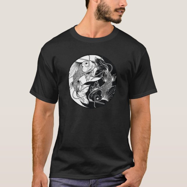 Camiseta Japonês Koi Fish Yin Yang Pesca Para Pescadores (Frente)