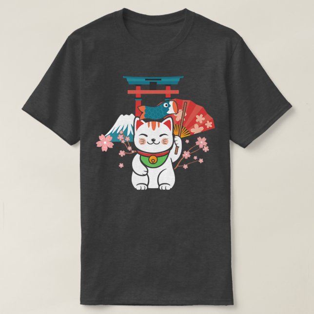 Camiseta Japonês Lucky Cat Sakura Torii (Frente do Design)