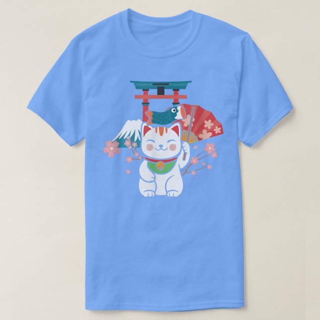 Camiseta Japonês Lucky Cat Sakura Torii (Frente do Design)