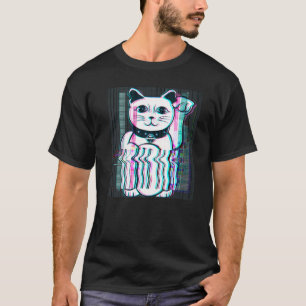 Camiseta Japonês Maneki Neko Lucky Cat Vaporwave Japão Aes