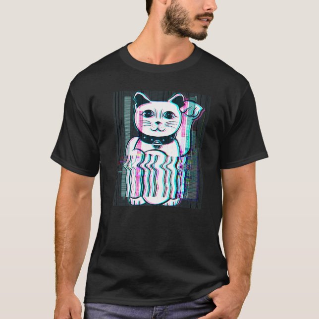 Camiseta Japonês Maneki Neko Lucky Cat Vaporwave Japão Aes (Frente)