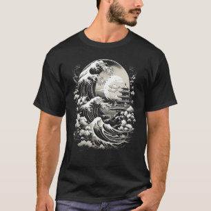 Camiseta Japonês Monte Fuji Ocean Onda Estética Japa