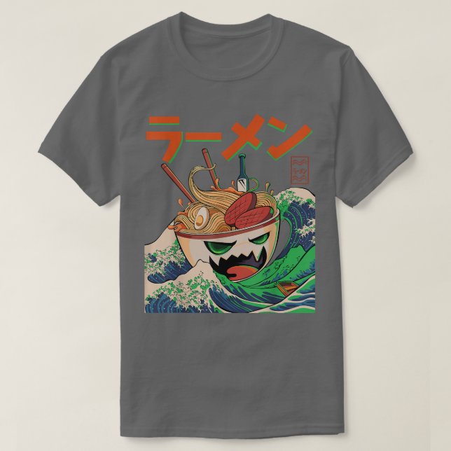 Camiseta Japonês O Excelente Ramen Monster Bowl Wave Noodle (Frente do Design)