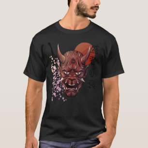 Camiseta Japonês Oni Demon Mask Japonês Kanji Samurai Oni