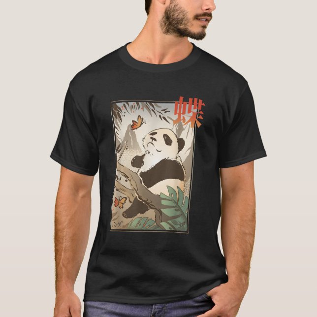 Camiseta Japonês Panda Bear Japão Borboleta Natureza Animal (Frente)