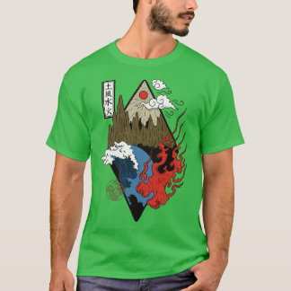 Camiseta Japonês Quatro Elementos Água Fogo Terra