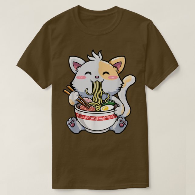 Camiseta Japonês Ramen Kawaii Anime Pai de Gato e Lover Mãe (Frente do Design)