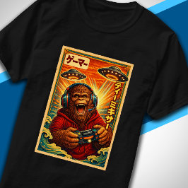 Camiseta Japonês Retro Vintage OVNI Pé Grande Divertido Gam