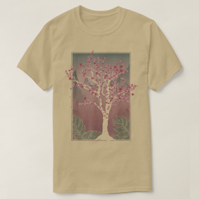 Camiseta Japonês Sakura Árvore Japonês Flor Rosa Cher (Frente do Design)