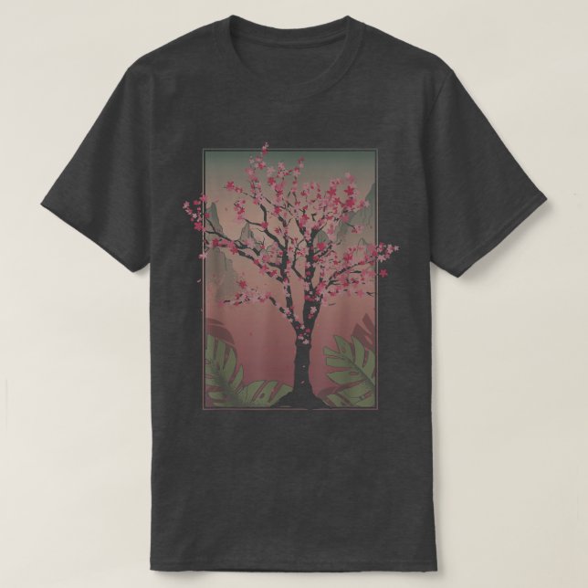 Camiseta Japonês Sakura Árvore Japonês Flor Rosa Cher (Frente do Design)