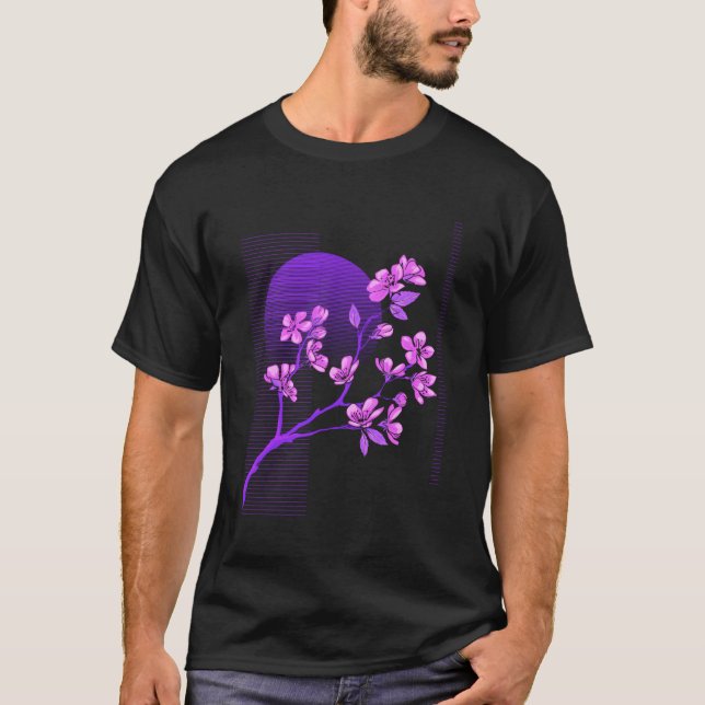 Camiseta Japonês Sakura Cherry Blossoms Vaporwave Synthwav (Frente)