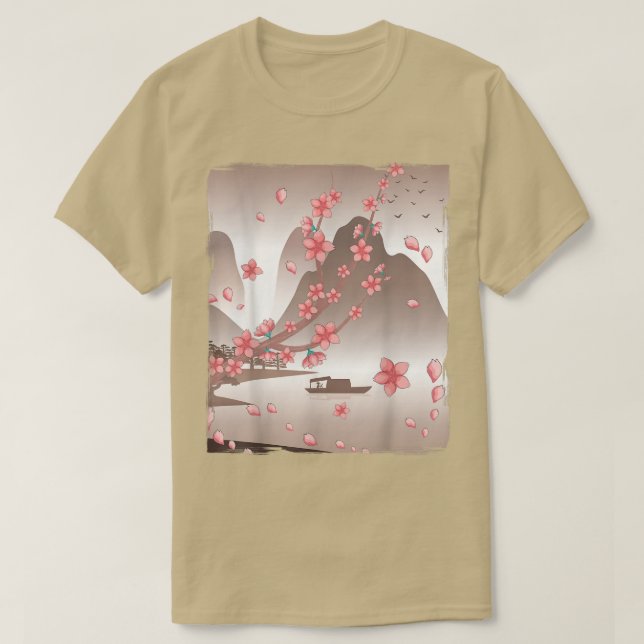 Camiseta Japonês Sakura Fllower Japan Mountain Floral Cherr (Frente do Design)