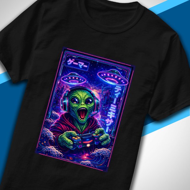 Camiseta Japonês Synthwave Ficção Científica OVNI Alien Gam (Criador carregado)