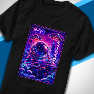 Camiseta Japonês Synthwave Ficção Científica OVNI Astronaut