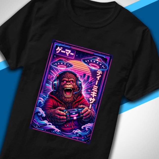 Camiseta Japonês Synthwave Ficção Científica OVNI Pé Grande (Criador carregado)