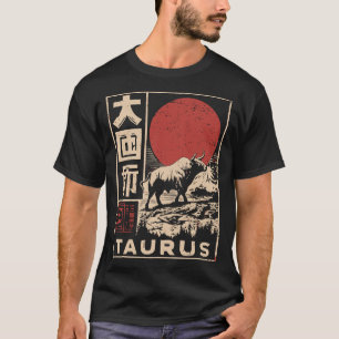 Camiseta Japonês Taurus Zodiac Red Sun Bull
