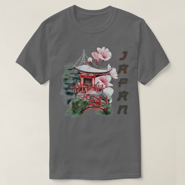 Camiseta Japonês Temple Cherry Blossom Japão (Frente do Design)