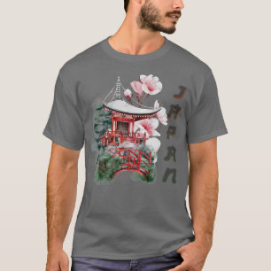 Camiseta Japonês Temple Cherry Blossom Japão