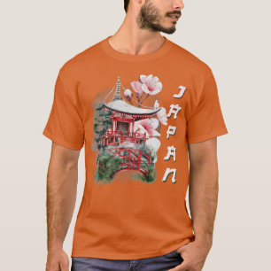Camiseta Japonês Temple Cherry Blossom Japão