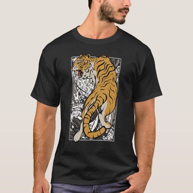 Camiseta Japonês Tiger Samurai Warrior Animal Fighting Asi (Frente)