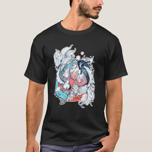 Camiseta Japonês Yin Yang Koi Fish (Frente)