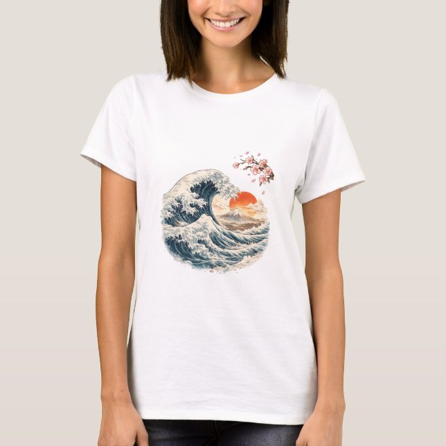Camiseta Japonesa Onda Monte Fuji Sakura (Frente)