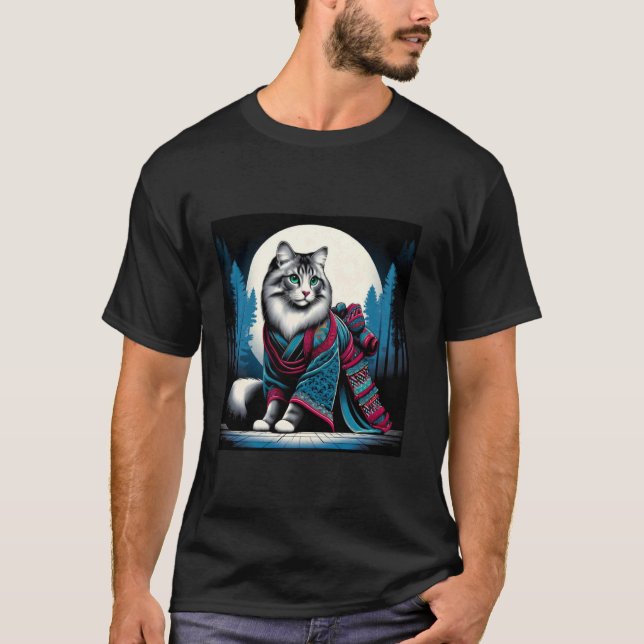 Camiseta Japonesa Retro Samurai Senhora Gato Guerr (Frente)