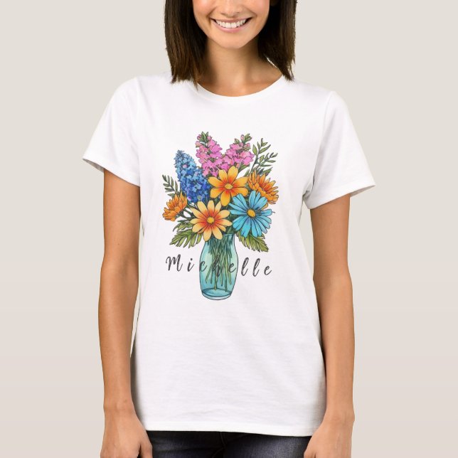 Camiseta Jar com Linda Watercolor Wildflow Personalizado (Frente)