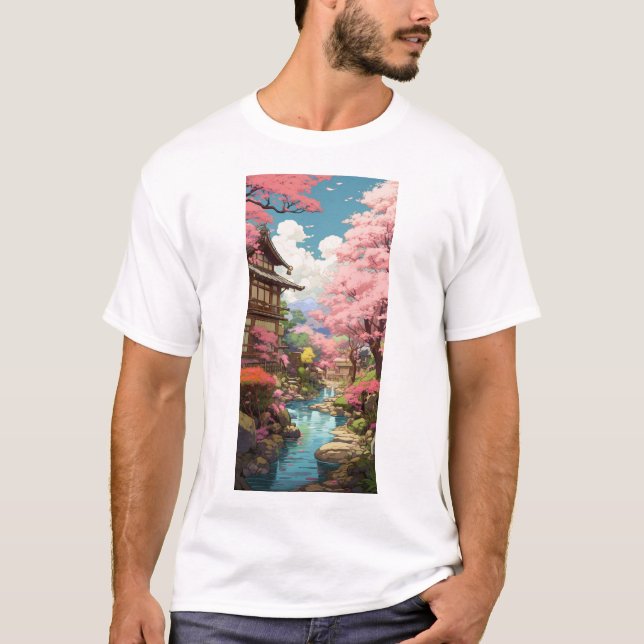 Camiseta Jardim Cherry Blossom - Studio Ghibli inspirou T-S (Frente)