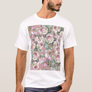 Camiseta Jardim de Aquarelas: Elegância de Tulipas de Rosa.