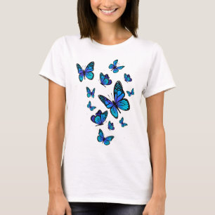 Camiseta Jardim de Arte da Borboleta Azul Lindas Borboletas