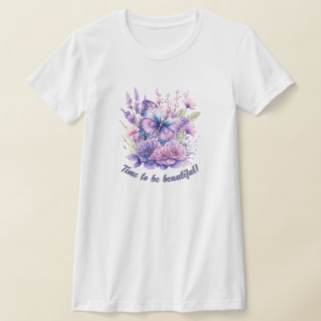 Camiseta Jardim de Borboleta Roxa em Flor é Bela (Postura )