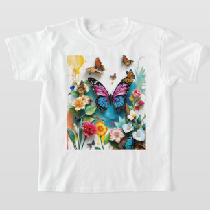 Camiseta Jardim de Borboleta Vibrante Design de Primavera