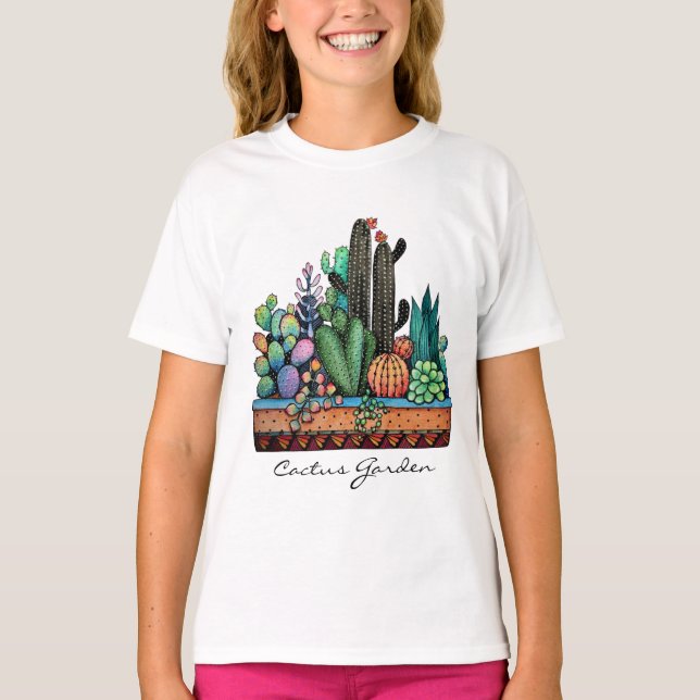 Camiseta Jardim De Cactus Caquetado Em Pote (Frente)