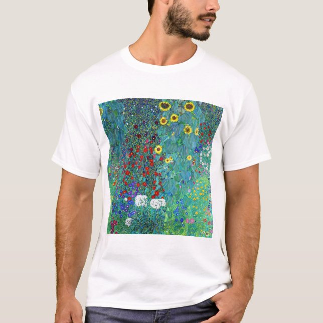 Camiseta Jardim de fazenda com girassóis, Gustav Klimt (Frente)