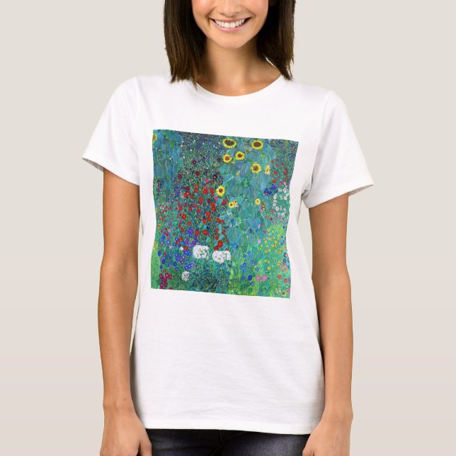 Camiseta Jardim de fazenda com girassóis, Gustav Klimt (Frente)