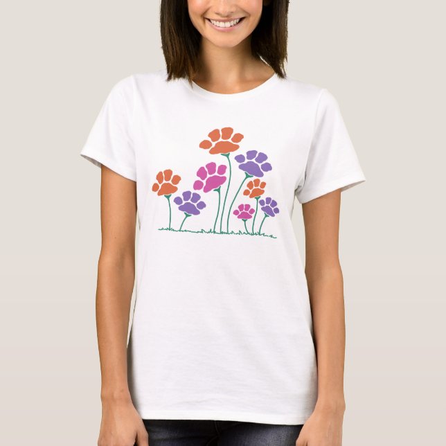 Camiseta Jardim de Flor de Impressão Pawprint (Frente)
