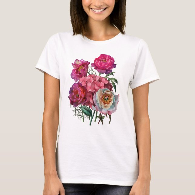 Camiseta Jardim de flores românticas (Frente)