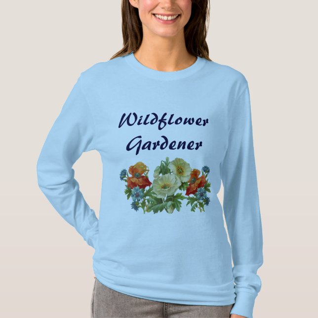 Camiseta Jardim de Flores Selvagens Flores de Papanicolau J (Frente)