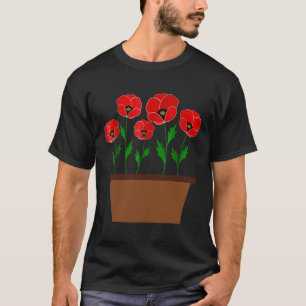 Camiseta Jardim de Flores Vaso Papoulas Jardinagem