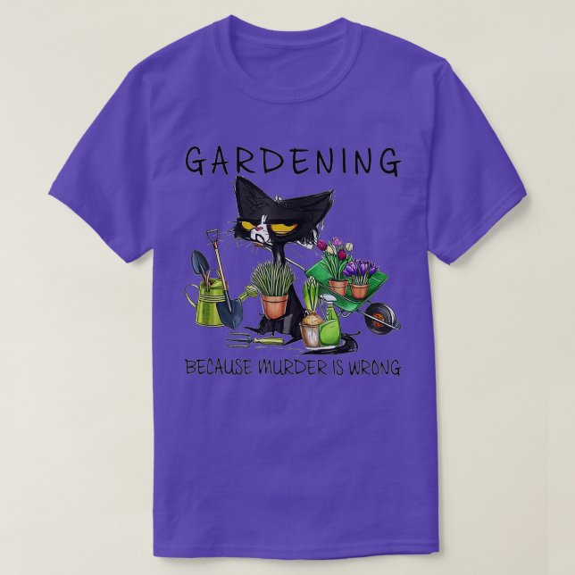 Camiseta Jardim de Gato Negro Porque Assassinato É Jardim E (Frente do Design)