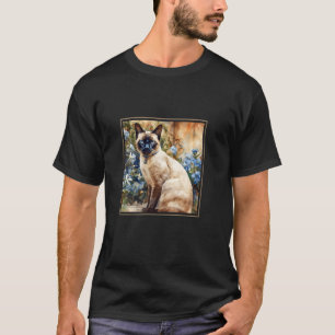 Camiseta Jardim de Gato Siames Flores Pintura Pet Mamãe Pap