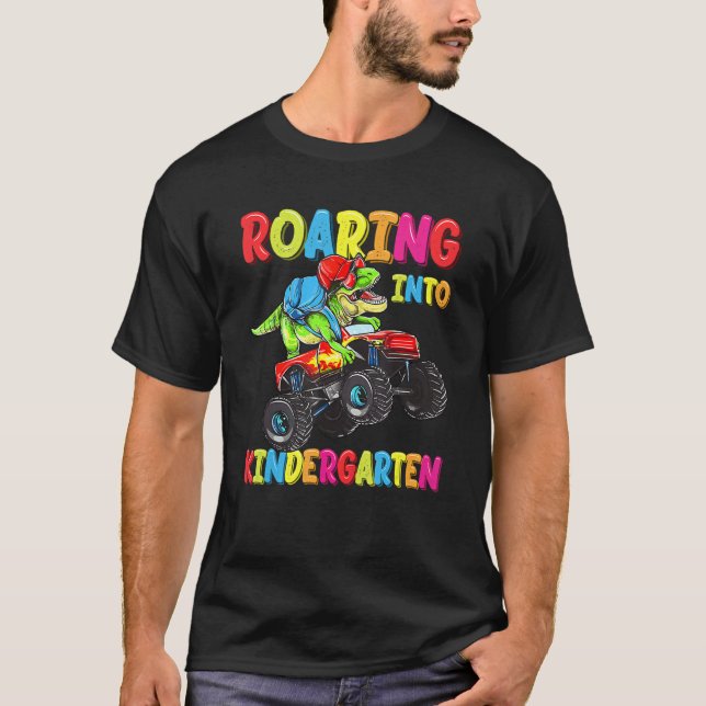 Camiseta Jardim De Infância Dinossauro Caminhão Monstro De  (Frente)