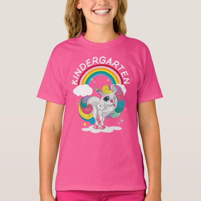 Camiseta Jardim de Infância Rainbow Unicórnio (Frente)