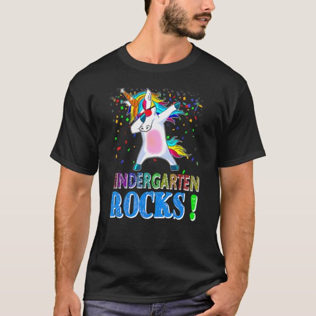 Camiseta Jardim De Infância Rocks Dabbing Unicorn Para Jard (Frente)