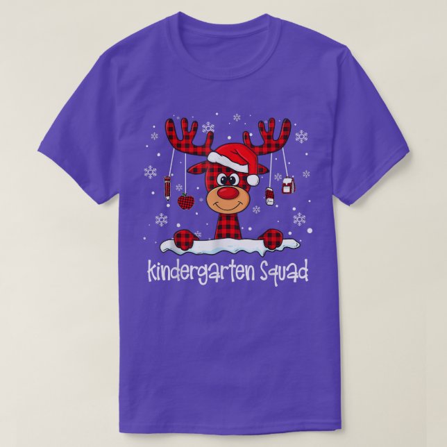 Camiseta Jardim de Infância Xadrez Reindeer Santa Hat Teach (Frente do Design)