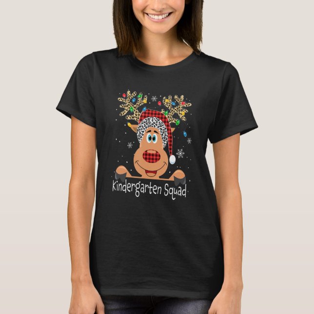 Camiseta Jardim de Infância Xadrez Reindeer Santa Hat Teach (Frente)