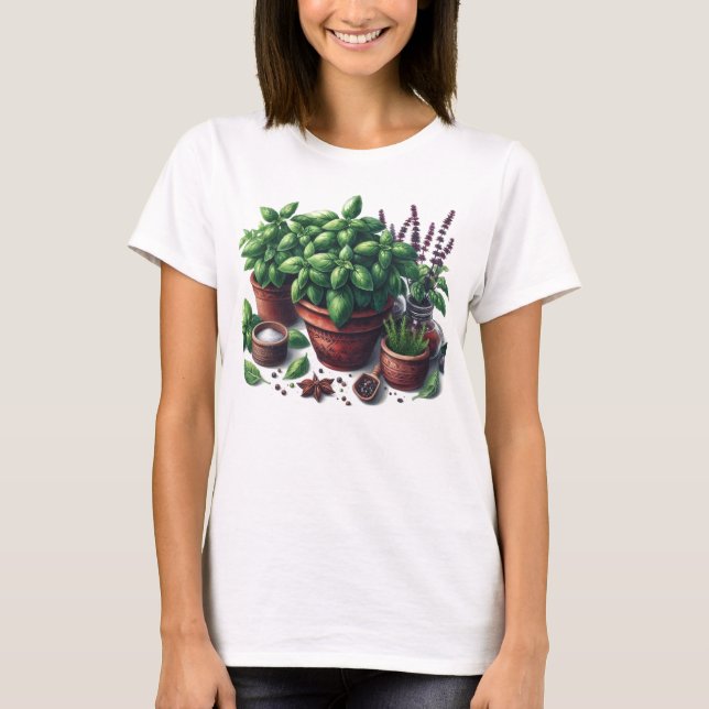 Camiseta Jardim de Manjericão Plantas Dama T-Shirt (Frente)